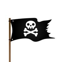 bandera pirata con calavera de jolly rogeras y diseño de estilo plano de huesos cruzados vector