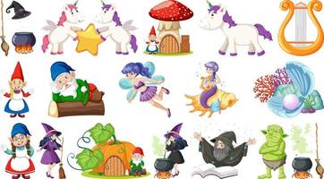 Set of fantasy fairy tale characters and elements vector