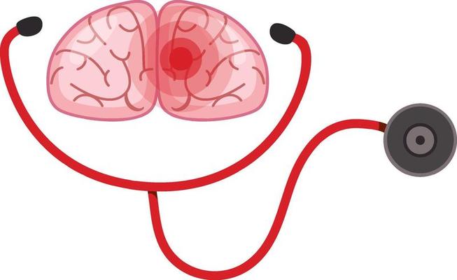 Stethoscope and brain on white background