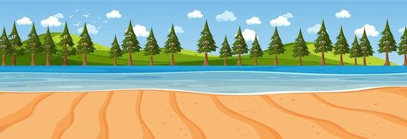 Beach horizontal scene at day time with many pine trees vector