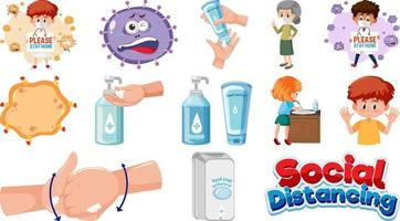 Cartoon character and Coronavirus vaccination isolated objects vector