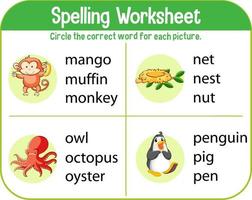 Spelling worksheet template for kids vector