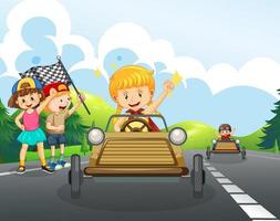 Road scene with children racing car vector