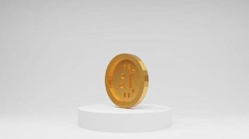 Bitcoin de ouro 3D girando no mini palco