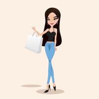 ilustración mujer sosteniendo bolsas de la compra. vector. vector