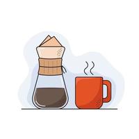 Illustration of a coffee drift. Red coffee mug. isolated background