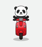 Cute panda cat riding a scooter vector