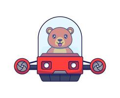 Cute bear driving flying vehicle vector