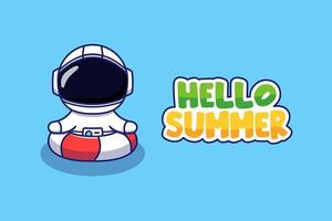 Astronaut with hello summer banner vector