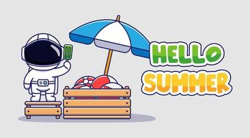 Cute astronaut with hello summer greeting banner vector