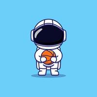 Cute astronaut carrying basket ball vector