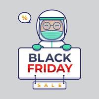 Cute doctor carrying black friday sale banner vector