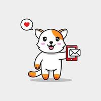 Cute cat receiving a message on smart phone vector