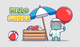 Cute doctor with hello summer greeting banner vector