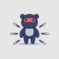 Cute ninja bear with weapons vector