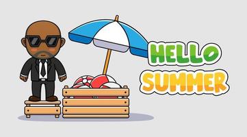 Bald guy with hello summer greeting banner vector