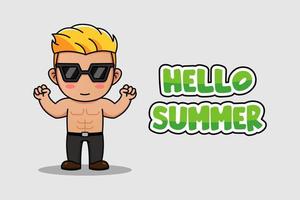 Cute guy with hello summer banner vector