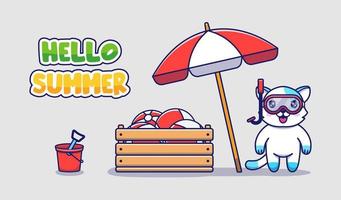 Cute cat with hello summer greeting banner vector