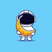 Cute astronaut carrying moon balloon vector