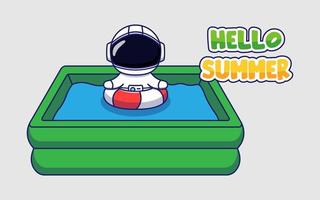 Cute astronaut with hello summer greeting banner vector