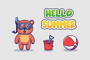 lindo oso con pancarta de saludo hola verano