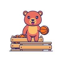 lindo oso con caja llena de baloncesto vector