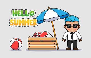 Cool guy with hello summer greeting banner vector