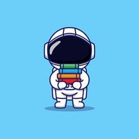 Cute astronaut carrying some books vector