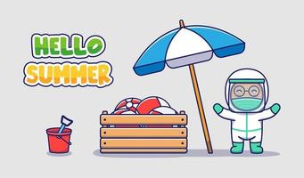 Cute doctor with hello summer greeting banner vector