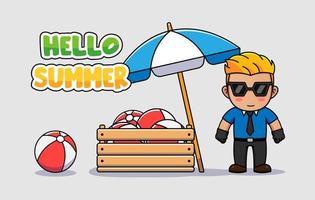 Cool guy with hello summer greeting banner vector