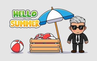 Cool guy with hello summer greeting banner vector