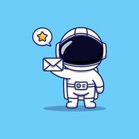 Cute happy astronaut carrying letter vector