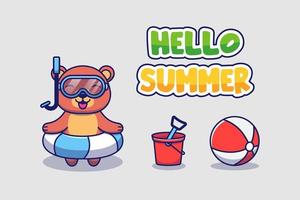 Cute bear with hello summer greeting banner vector