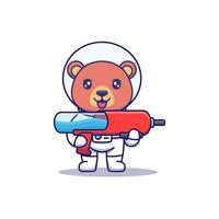 Cute bear wearing astronaut suit carrying a gun vector