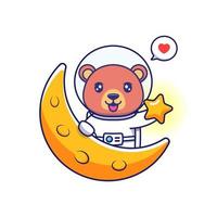 Cute bear wearing astronaut suit carrying star vector
