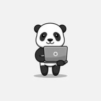 Cute panda carrying a laptop vector