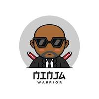 Cute and bald ninja warrior with tuxedo logo vector