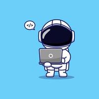 Cute astronaut carrying laptop and do coding vector