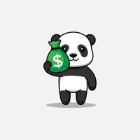 lindo panda con una bolsa de dinero vector