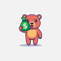 Cute bear carrying a bag of money vector