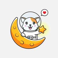 Cute cat wearing astronaut suit carrying a star vector