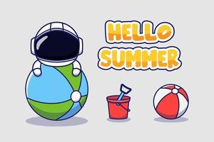 Cute astronaut with hello summer greeting banner vector
