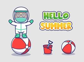 Cute doctor with hello summer greeting banner vector