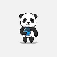 lindo panda llevando un tarro de agua vector