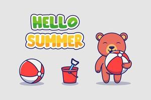 Cute bear with hello summer greeting banner vector