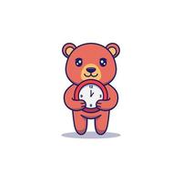 Cute bear carrying red clock vector