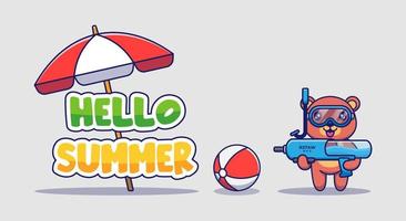 Cute bear with hello summer greeting banner vector