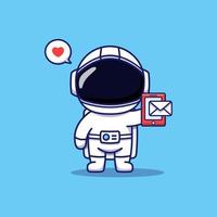 lindo astronauta recibiendo un mensaje en su teléfono inteligente vector