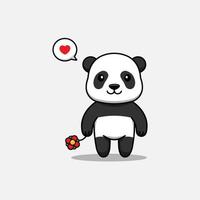 Cute panda carrying a flower vector