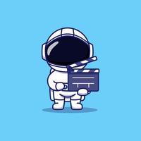 Cute astronaut carrying clapperboard vector